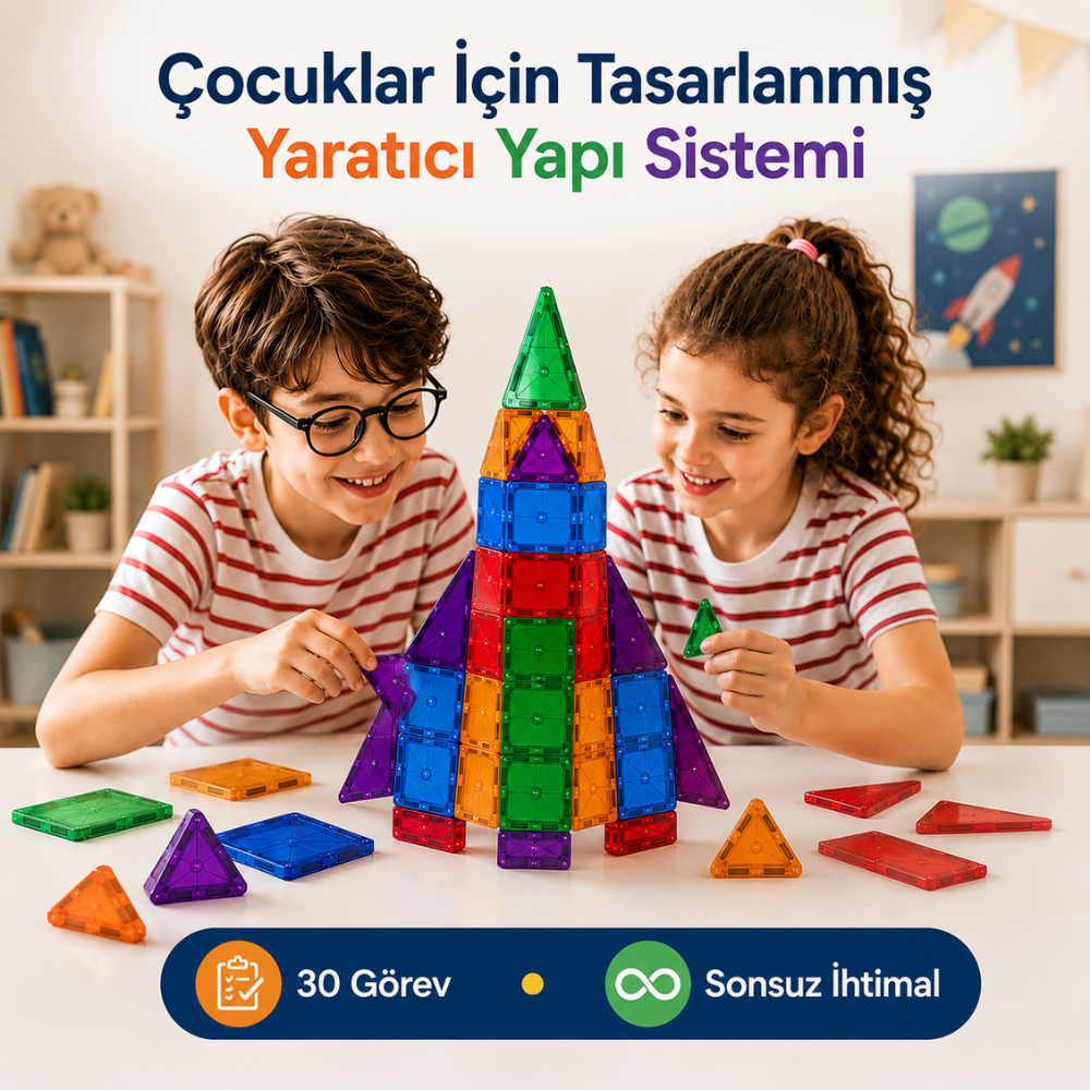 Manyetik bloklarla roket inşa eden ve 3 boyutlu düşünen çocuklar Kiddology