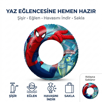 Kolayca şişirilip havası indirilebilen ve pratik şekilde saklanan Spider-Man deniz simidi Kiddology