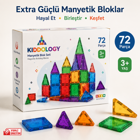 72 parça manyetik yapı blokları eğitici oyuncak kutu tasarımı Kiddology