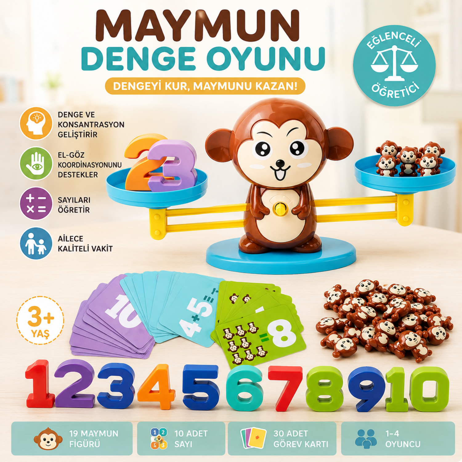 maymun denge oyunu matematik öğreten eğitici çocuk oyuncağı