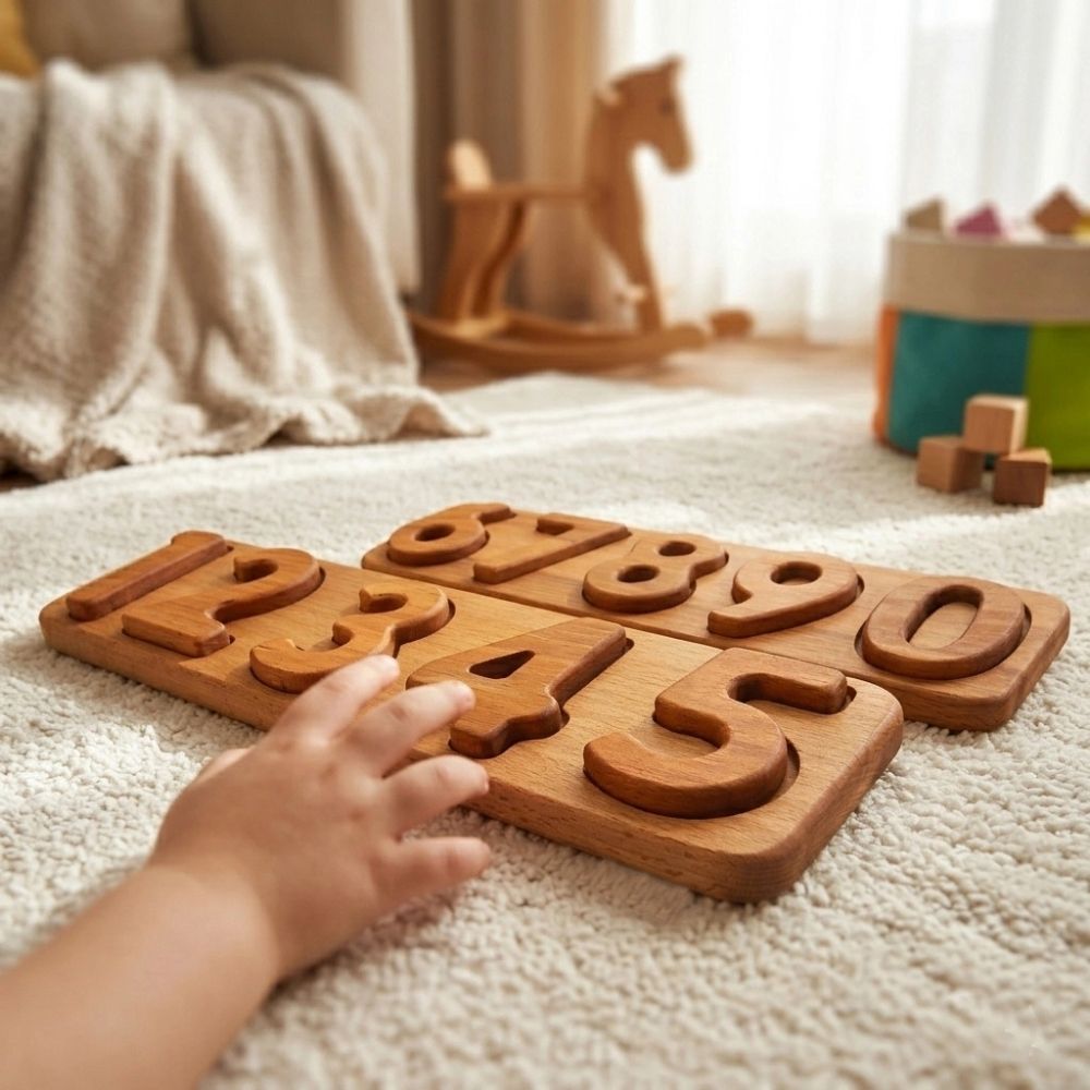 Montessori ahşap sayı bulmaca 12 parça çocuk oyuncağı - Kiddology