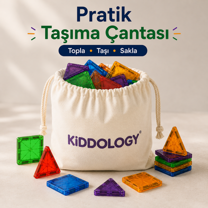 Pratik bez taşıma çantası ile kolayca saklanabilen manyetik yapı blokları seti Kiddology