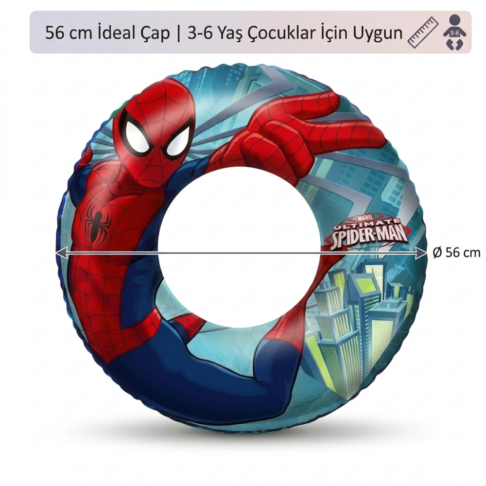 56 cm ideal çap ölçüsüne sahip 3-6 yaş çocuklar için uygun Spider-Man deniz simidi Kiddology