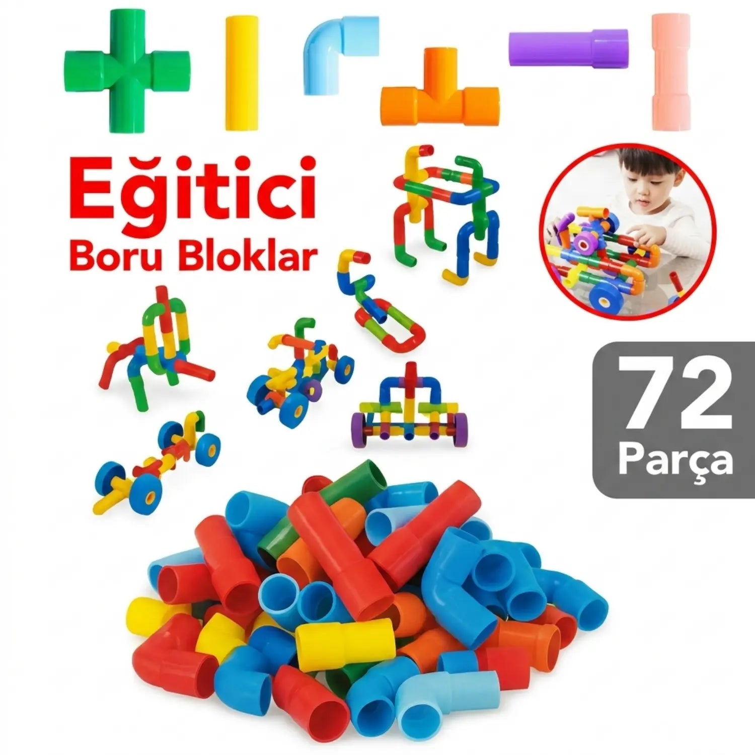 yapı blokları 72 parça renkli eğitici çocuk oyuncağı kiddology