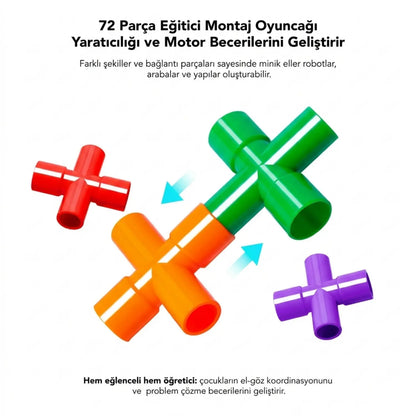 yapı blokları boru ve tekerlekli renkli set çocuk oyuncağı